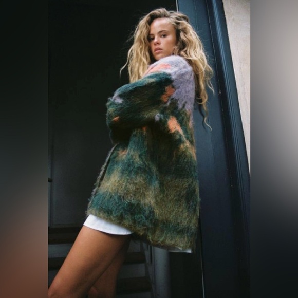 ZARA LANDSCAPE KNIT CARDIGAN COAT MULTICOLOURED OVERSIZED 2893/116 XS-S - Picture 3 of 14